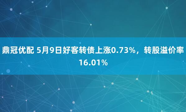鼎冠优配 5月9日好客转债上涨0.73%，转股溢价率16.01%