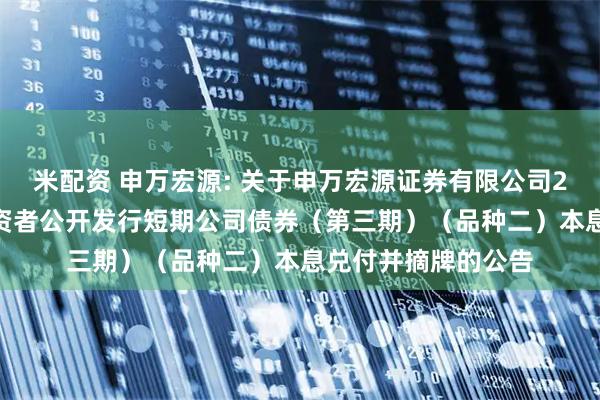 米配资 申万宏源: 关于申万宏源证券有限公司2024年面向专业投资者公开发行短期公司债券（第三期）（品种二）本息兑付并摘牌的公告