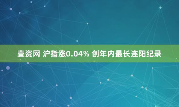 壹资网 沪指涨0.04% 创年内最长连阳纪录